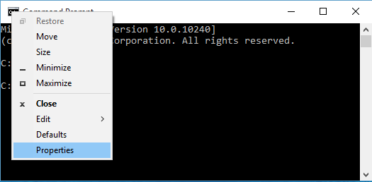 open command prompt properties